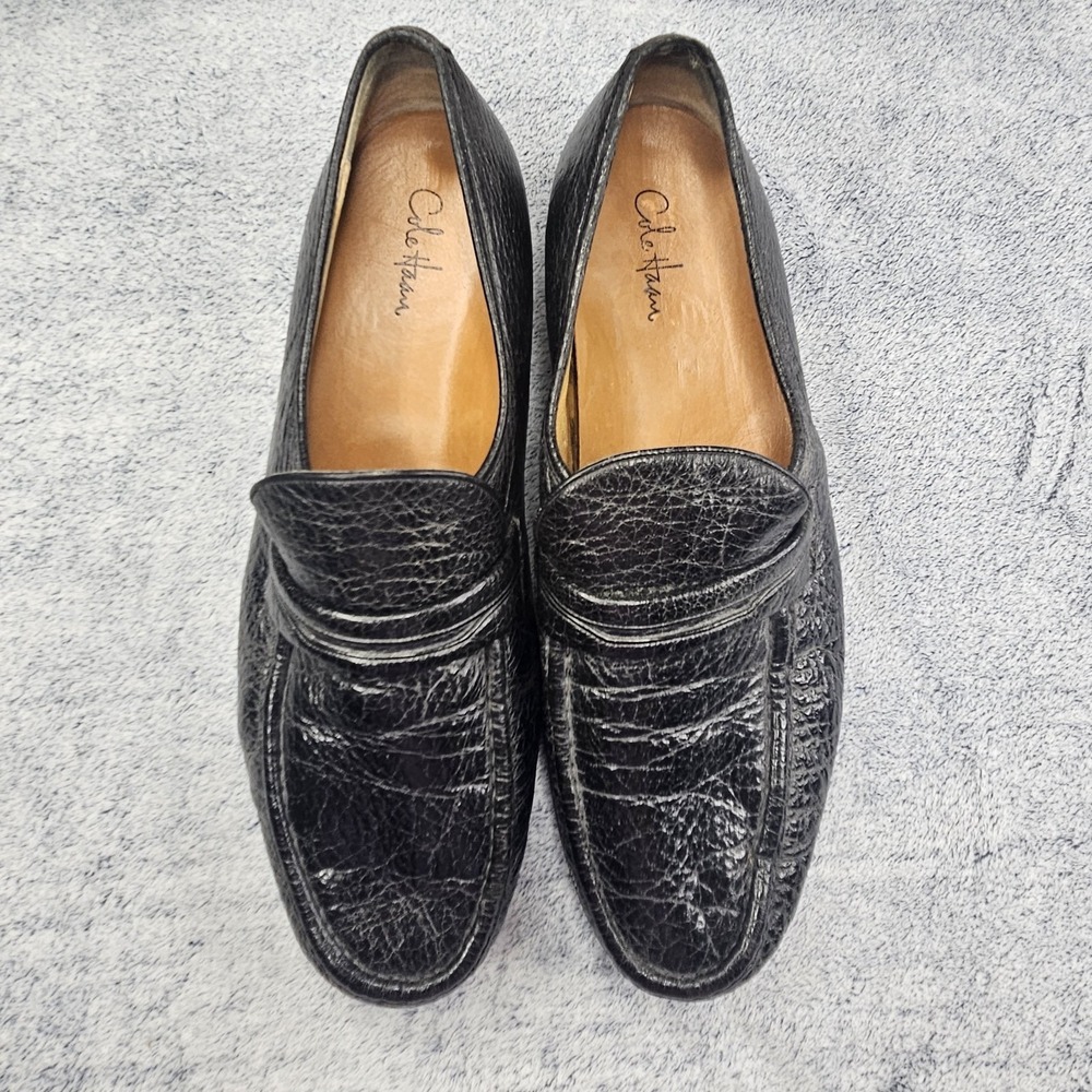 Vintage Cole Haan Loafers Mens 13F Black Pebbled Leather Slip On Shoes Vibram